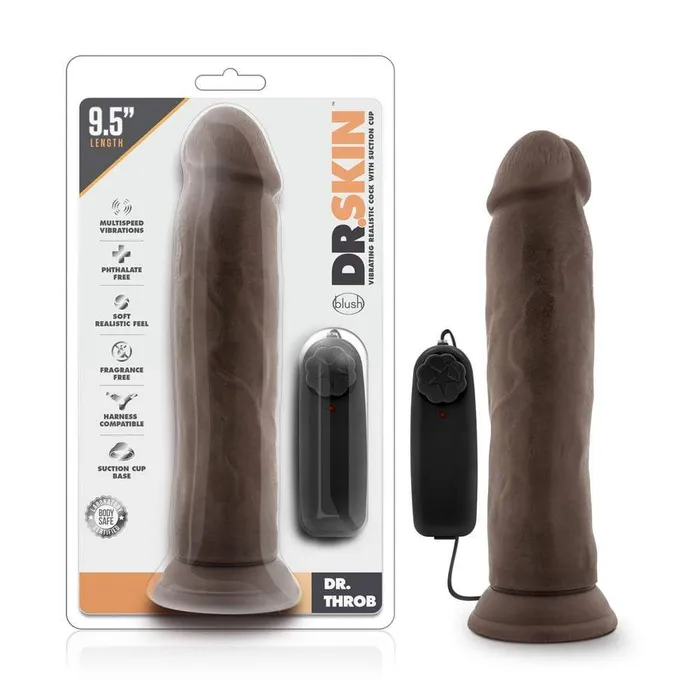 Dr Skin Dr Throb 95 Inch Vibrating Realistic Cock With Suction Cup Chocolate Blush Novelties Female Sex Toys