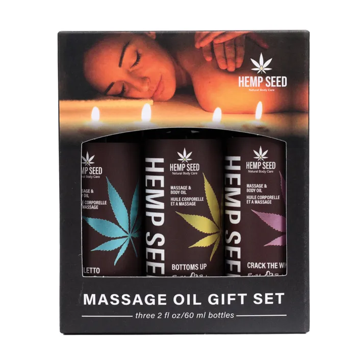 Enhancers Hemp Seed Massage Oil Valentine Gift Set 3 Pack 2oz Bottles Earthly Body