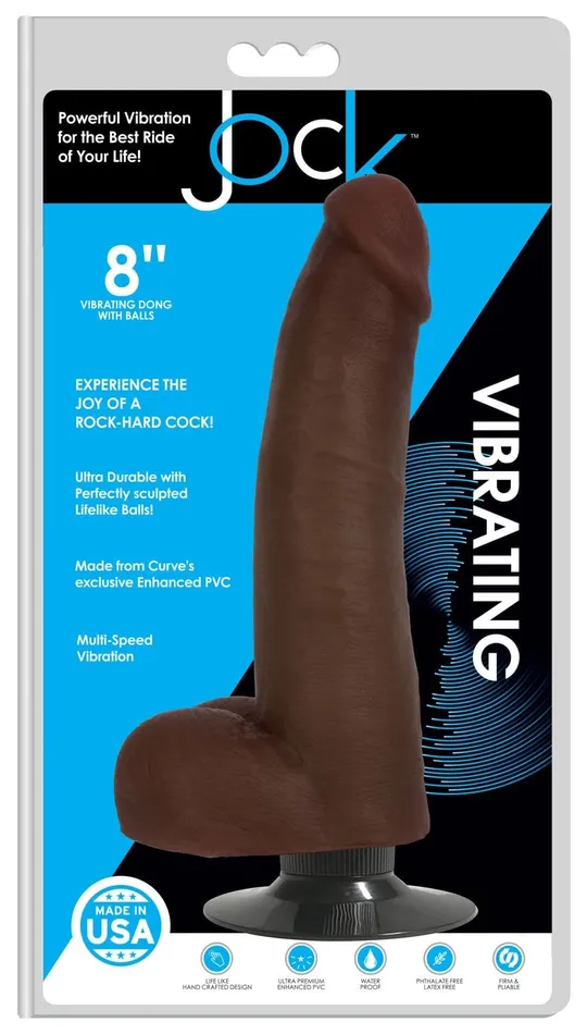 Jock 8 Inch Vibrating Dong With Balls Chocolate Curve Toys Dildos