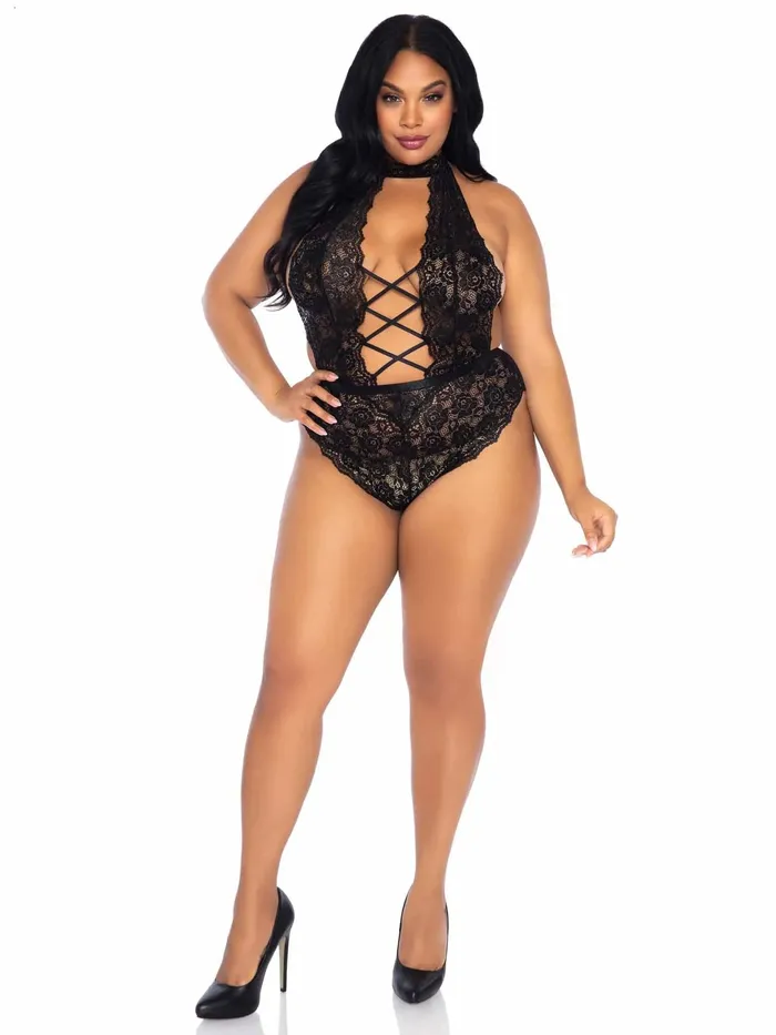 Leg Avenue Floral Lace Crotchless Teddy 1x2x Black Anal