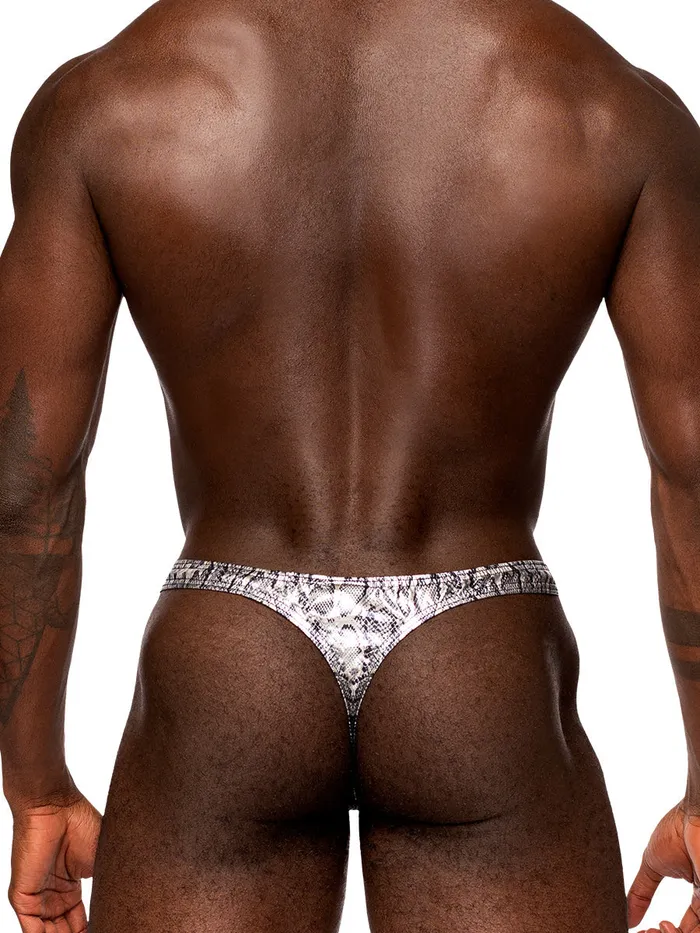 Male Power Anal Snaked Criss Cross Thong Smallmedium Silverblack