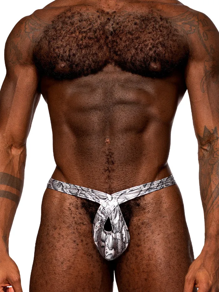 Male Power Anal Snaked Criss Cross Thong Smallmedium Silverblack