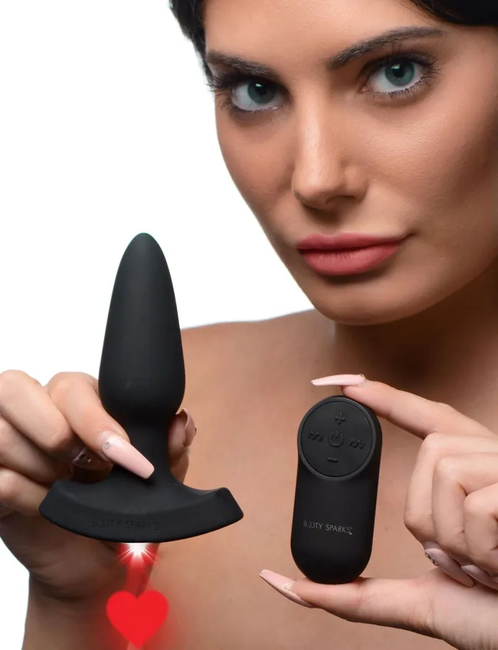 Male Sex Toys XR Brands Booty Sparks Laser Heart Anal Plug With Remote Control Small