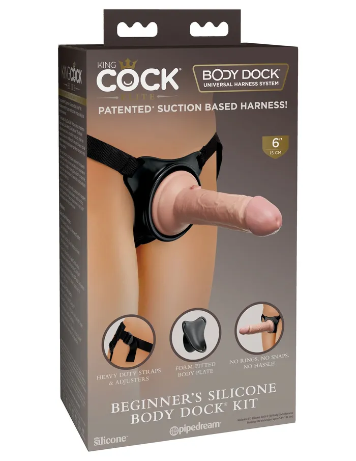 Pipedream Dildos King Cock Elite Beginners Silicone Body Dock Kit Harness and 6 Inch Dildo Light