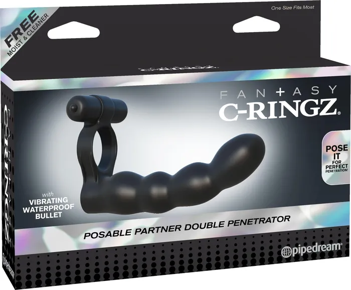 Pipedream Fantasy CRingz Posable Partner Double Penetrator Black Anal