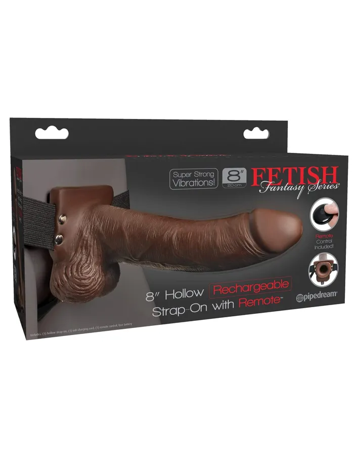 Pipedream Female Sex Toys Fetish Fantasy Series 8 Hollow Rechargeable Strapon With Remote Brown