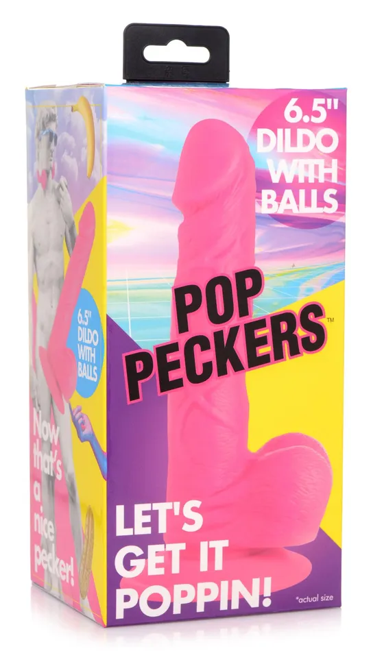 Pop Pecker 65 Inch Dildo With Balls Pink XR Brands Pop Peckers Dildos