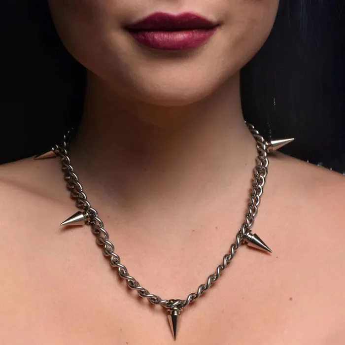 Punk Spiked Necklace Silver XR Brands Master Series Anal