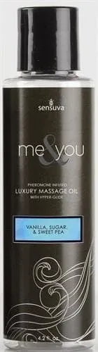 Sensuva Dildos Me and You Massage Oil Vanilla Sugar and Sweet Pea 42 Oz