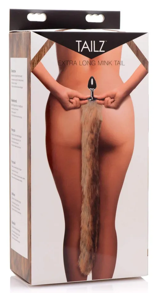 XR Brands Tailz Male Sex Toys Extra Long Mink Tail Metal Anal Plug