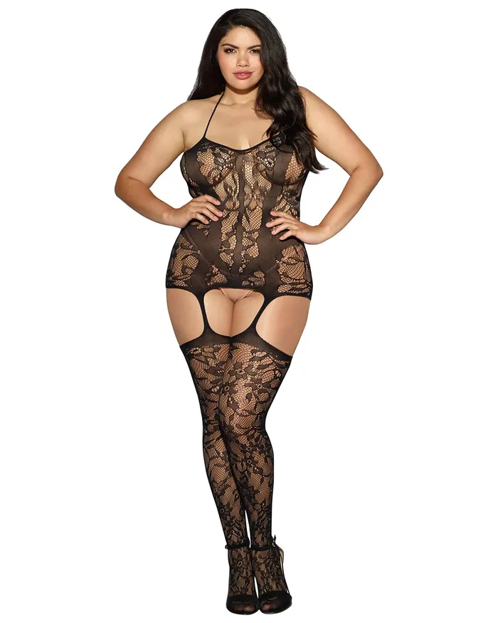 Bodystockings Playsuits Dreamgirl International Lingerie Fishnet Gartered Bodystocking