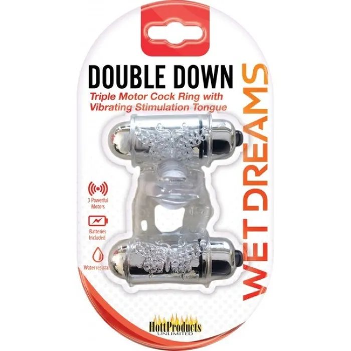 Couples Hott Products Unlimited Double Down Vibrating Cock Ring Clear