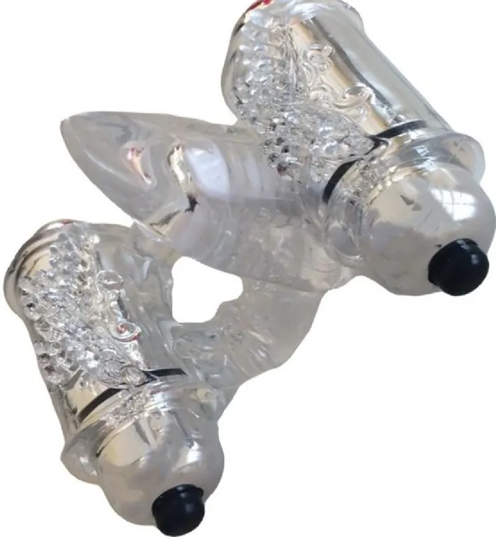 Couples Hott Products Unlimited Double Down Vibrating Cock Ring Clear