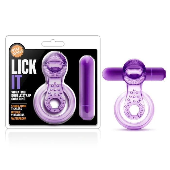 Male Sex Toys Lick It Vibrating Double Strap Cock Ring Purple Blush Novelties