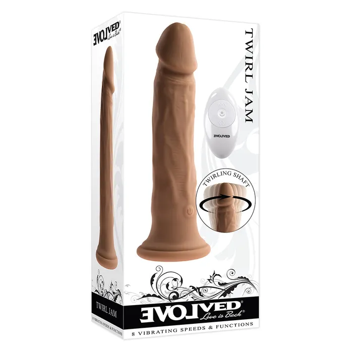 Evolved Twirl Jam Rechargeable RemoteControlled Vibrating Twirling 9 in Silicone Dildo Dark Evolved Female Sex Toys