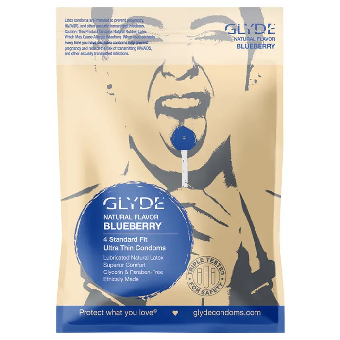 Female Sex Toys Glyde Condoms Glyde Ultra Natural Flavor Condom Blueberry 4pk