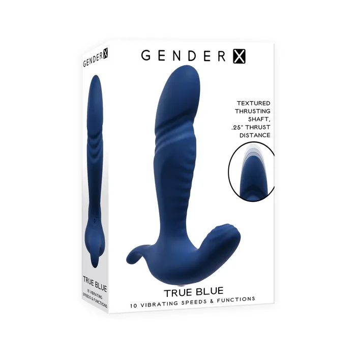 Gender X True Blue Rechargeable Thrusting Silicone Vibrator Blue Gender X Vibrators